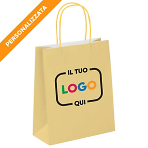 Busta Shopper Personalizzata, Carta Kraft liscia, 22 x 29 x 10 cm, Crema/interno bianco (confezione 300 pezzi)