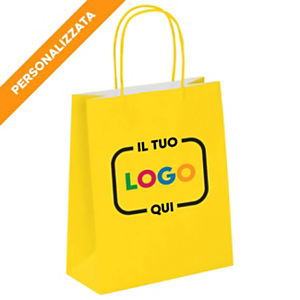 Busta Shopper Personalizzata, Carta Kraft liscia, 36 x 41 x 12 cm, Giallo/interno bianco (confezione 200 pezzi)