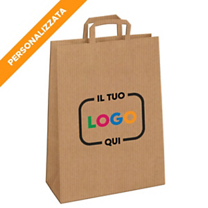 Busta Shopper Personalizzata, Carta Sealing rigata, 27 x 37 x 12 cm, Avana (confezione 350 pezzi)