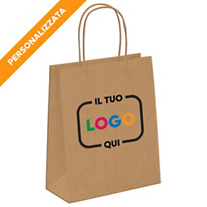 Busta Shopper Personalizzata, Carta Sealing rigata, 32 x 41 x 13 cm, Avana (confezione 250 pezzi)