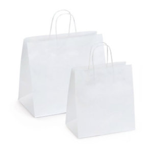 Busta Shopper Take Away, 27 x 29 x 17 cm, Carta Kraft, Bianco (confezione 50 pezzi)