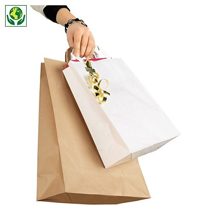 Buste shopper in carta bianca o avana con maniglie piatte RAJA - 1