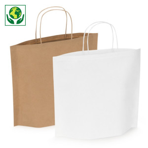 Buste shopper in carta bianca o avana con soffietti sul fondo bottom bags