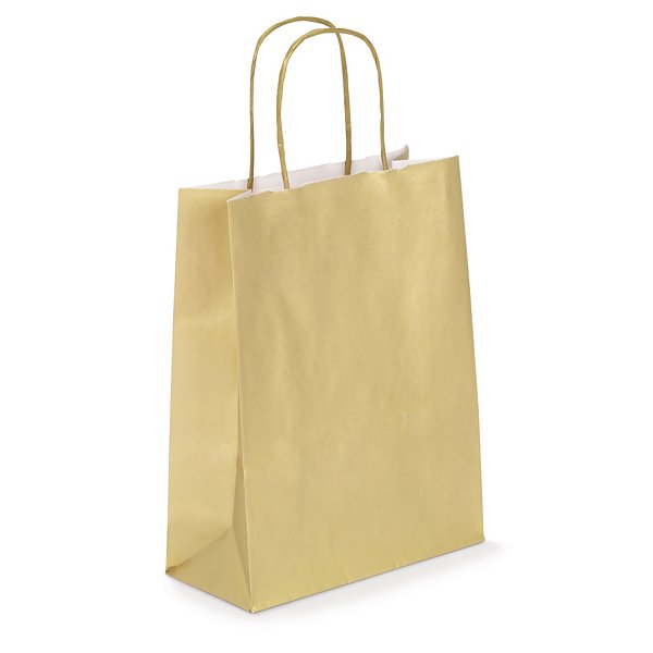 Buste shopper in carta kraft oro o argento con maniglie ritorte