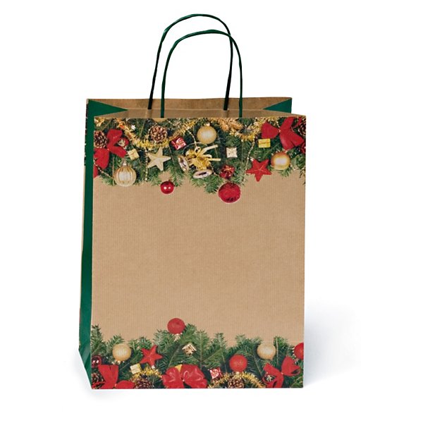 Buste shopper natalizia in carta kraft con maniglie ritorte RAJAPACK