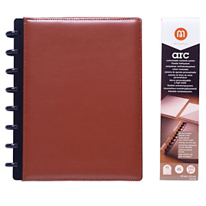 M by Staples ARC Cuaderno de hojas reinsertables personalizable, A5, rayado, 60 hojas, discos de 19 mm, cubierta polipiel, marrón