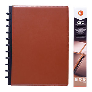 M by Staples Cuaderno de hojas reinsertables ARC, A4, 60 hojas, 100 g/m², con rayas, tapa de piel, marrón