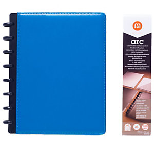 M by Staples Cuaderno de hojas reinsertables ARC, A5, 60 hojas, 100 g/m², con rayas, tapa de cuero, azul