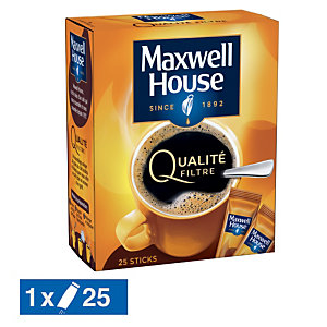 Café soluble Maxwell House Qualité filtre, boîte de 25 sticks