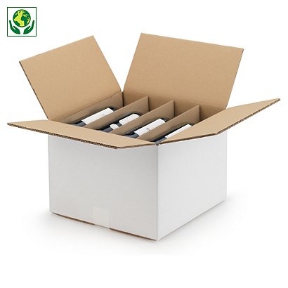 Caisse carton blanche pour bouteilles avec berceaux 33x33x24 cm - 1