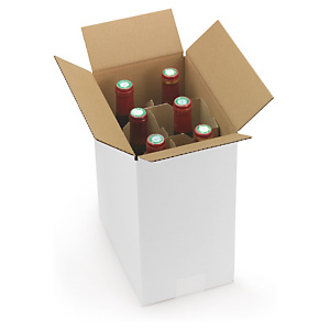 Caisse carton blanche pour bouteilles avec croisillons 23x15x30 cm