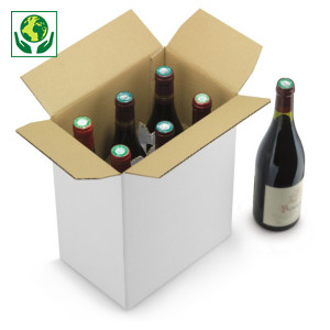 Caisse carton blanche pour bouteilles à montage instantané croisillons intégrés Caisse carton blanche pour bouteilles à montage instantané croisillons intégrés