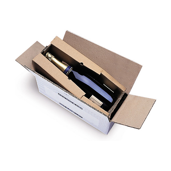 Caisse carton blanche d'expédition pour bouteilles avec calage carton 35,5x14x12,5 cm - 1