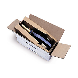 Caisse carton blanche d'expédition pour bouteilles avec calage carton 35,5x14x12,5 cm