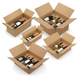 Caisse carton brune pour bouteilles avec calage carton à montage instantané