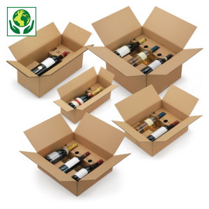 Caisse carton brune pour bouteilles avec calage carton à montage instantané Caisse carton brune pour bouteilles avec calage carton à montage instantané