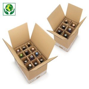 Caisse carton brune avec croisillons renforcés pour bouteilles 33 et 50 cl