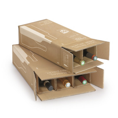 Caisse carton brune avec croisillons renforcés pour bouteilles 75 cl et magnum