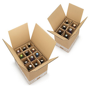 Caisse carton brune avec croisillons renforcés pour bouteilles 33 et 50 cl