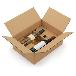 Caisse carton brune d'expédition 2 bouteilles avec calage carton à montage instantané