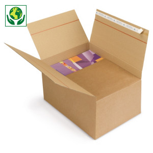 Caisse carton brune à hauteur variable et montage instantané avec fermeture adhésive Caisse carton brune à hauteur variable et montage instantané avec fermeture adhésive