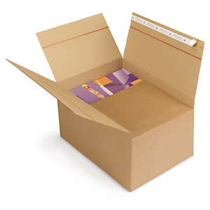 Caisse carton brune à hauteur variable et montage instantané avec fermeture adhésive 43x30,5x25 cm