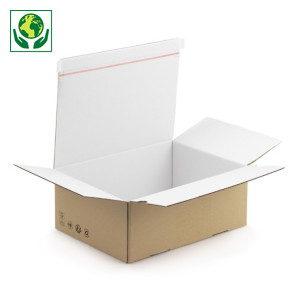 Caisse carton brune à montage instantané intérieur blanc