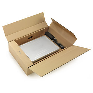 Caisse carton brune pour ordinateur portable avec calage film 55,5X 37X