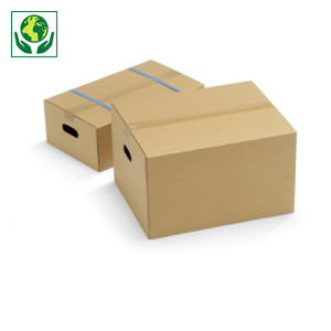 Caisse carton brune à poignées et montage rapide double cannelure Caisse carton brune à poignées et montage rapide double cannelure