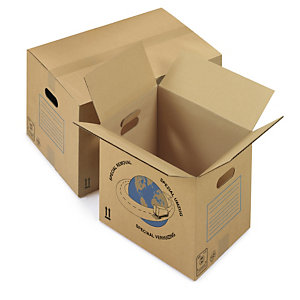 Caisse carton brune simple cannelure de déménagement à poignées