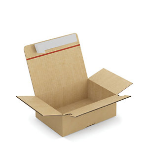 Caisse carton brune simple cannelure montage instantané fermeture adhésive 23x16x8 cm, lot de 20