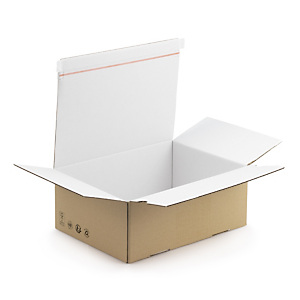 Caisse carton brune simple cannelure à montage instantané et fermeture adhésive intérieur blanc 34,5x25,5x13 Caisse carton brune simple cannelure à montage instantané et fermeture adhésive intérieur blanc 34,5x25,5x13
