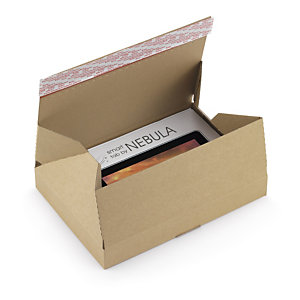 Caisse carton brune simple cannelure à montage instantané avec soufflets et fermeture adhésive 