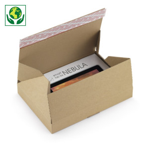 Caisse carton brune simple cannelure à montage instantané avec soufflets et fermeture adhésive 
