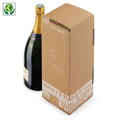 Caisse carton d’expédition pour bouteilles avec croisillons renforcés à montage manuel 1 Magnum de vin ou Champagne - 1