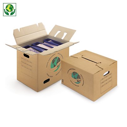 Caisse carton de déménagement double cannelure avec poignées et montage rapide RAJA 55x35x30 cm - 1