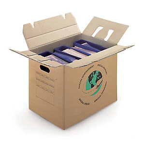 Caisse carton de déménagement double cannelure avec poignées et montage rapide RAJA 65x35x37 cm