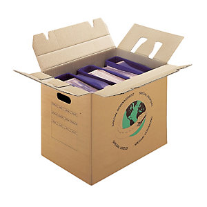 Caisse carton de déménagement double cannelure avec poignées et montage rapide RAJA 65x35x37 cm