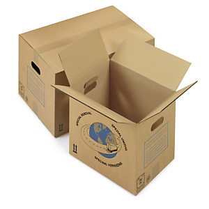Caisse carton de déménagement à poignées RAJA, simple cannelure Caisse carton de déménagement à poignées RAJA, simple cannelure