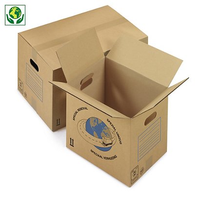 Caisse carton de déménagement simple cannelure avec poignées RAJA 35x27,5x30 cm