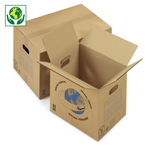 Caisse carton simple cannelure avec poignées Raja