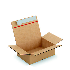 Caisse à montage instantané et fermeture adhésive en carton simple cannelure brun - L.int. 23 x l.16 x H.8 cm