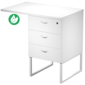 Caisson hauteur bureau 3 tiroirs Presto avec top largeur 80 cm - Blanc - Pieds Blanc Caisson hauteur bureau 3 tiroirs Presto avec top largeur 80 cm - Blanc - Pieds Blanc