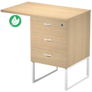 Caisson hauteur bureau 3 tiroirs Presto avec top largeur 80 cm - Chêne - Pieds Blanc Caisson hauteur bureau 3 tiroirs Presto avec top largeur 80 cm - Chêne - Pieds Blanc