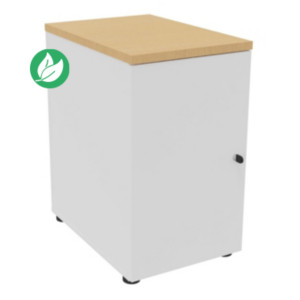 Caisson mélaminé hauteur bureau 1 porte battante L.42 x P.60 x H.72 cm - Corps Blanc - Top Hêtre Caisson mélaminé hauteur bureau 1 porte battante L.42 x P.60 x H.72 cm - Corps Blanc - Top Hêtre