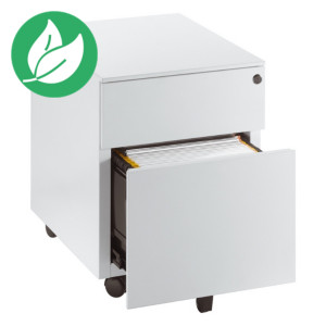 Caisson mobile 2 tiroirs métal NF Environnement Blanc - H.55,5 x L. 42 x P. 53 cm Caisson mobile 2 tiroirs métal NF Environnement Blanc - H.55,5 x L. 42 x P. 53 cm