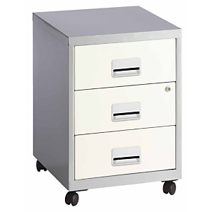 Caisson mobile Pratic - 3 tiroirs - Aluminium - Tiroirs Blanc Caisson mobile Pratic - 3 tiroirs - Aluminium - Tiroirs Blanc
