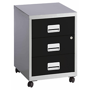 Caisson mobile Pratic - 3 tiroirs - Aluminium - Tiroirs Noir Caisson mobile Pratic - 3 tiroirs - Aluminium - Tiroirs Noir