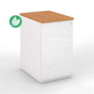 Caisson métal hauteur bureau L.42 x P.60 x H.72 cm - Corps Blanc - Top Hêtre Caisson métal hauteur bureau L.42 x P.60 x H.72 cm - Corps Blanc - Top Hêtre
