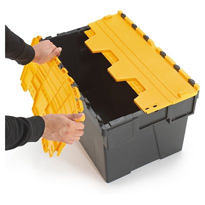 Caixa de plástico reciclável com tampa amarelo - 1